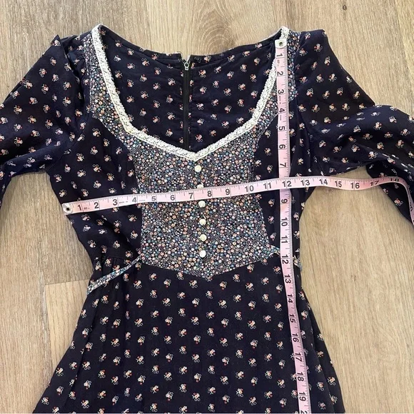 Vintage Montgomery Ward Prairie/ Gunne Sax Style Floral and Lace Dress Size 9 - Picture 8 of 13